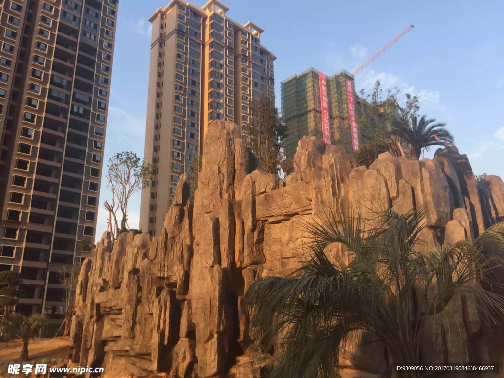 大楼 假山 黄昏