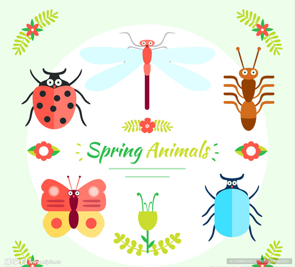 5款卡通春季昆虫矢量素材
