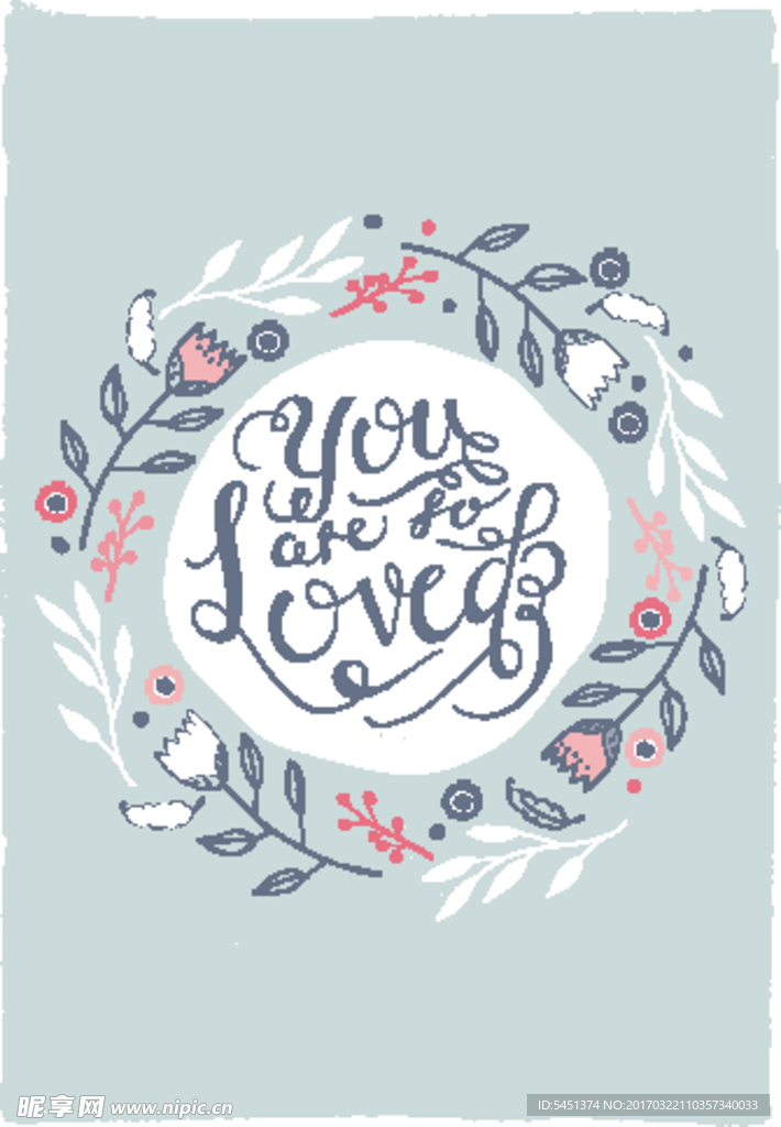 矢量水彩手绘花环贺卡封面设计