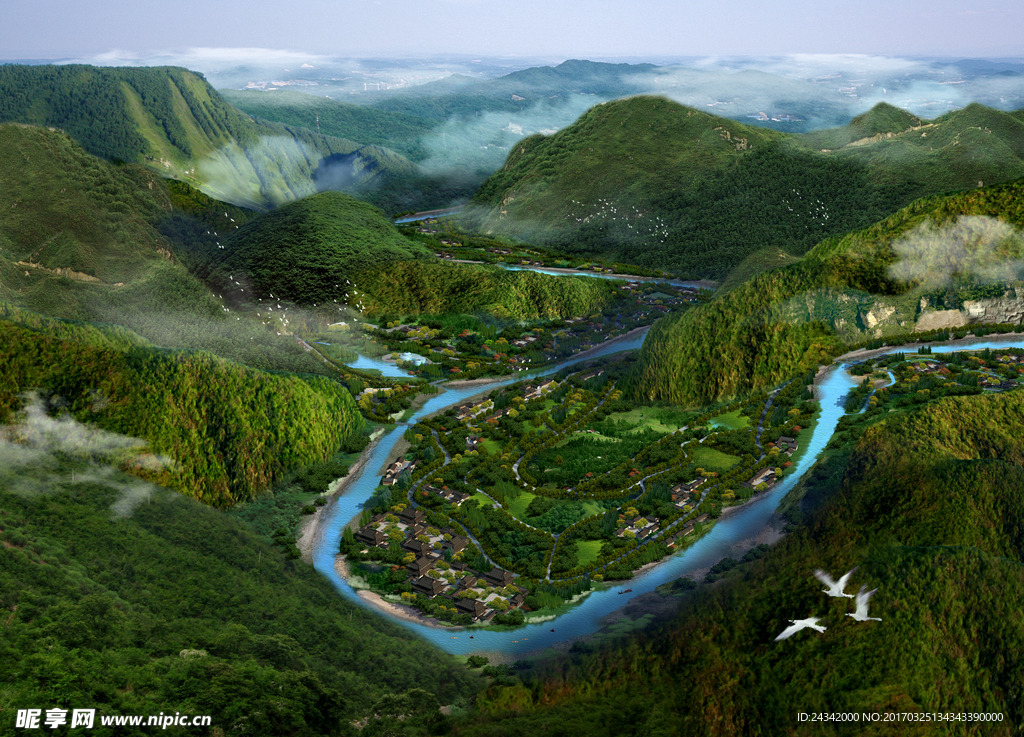 景观规划设计鸟瞰图psd文件