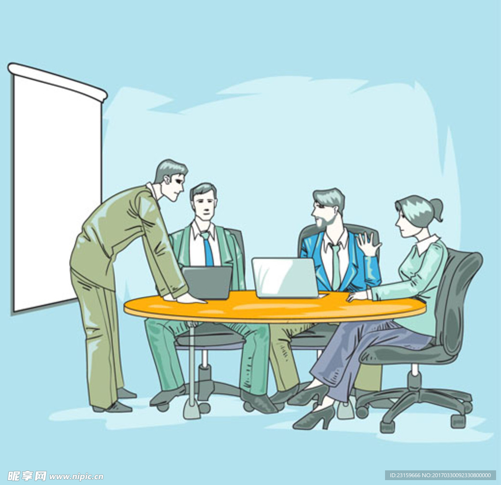 手绘商务会议插图