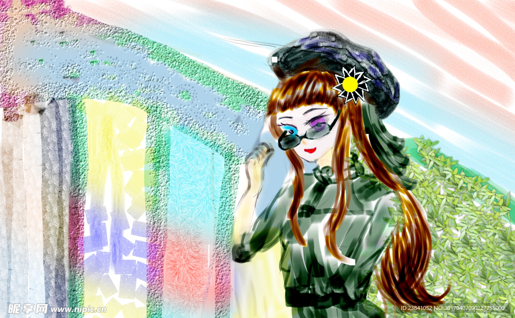 插画 逛街的女孩儿