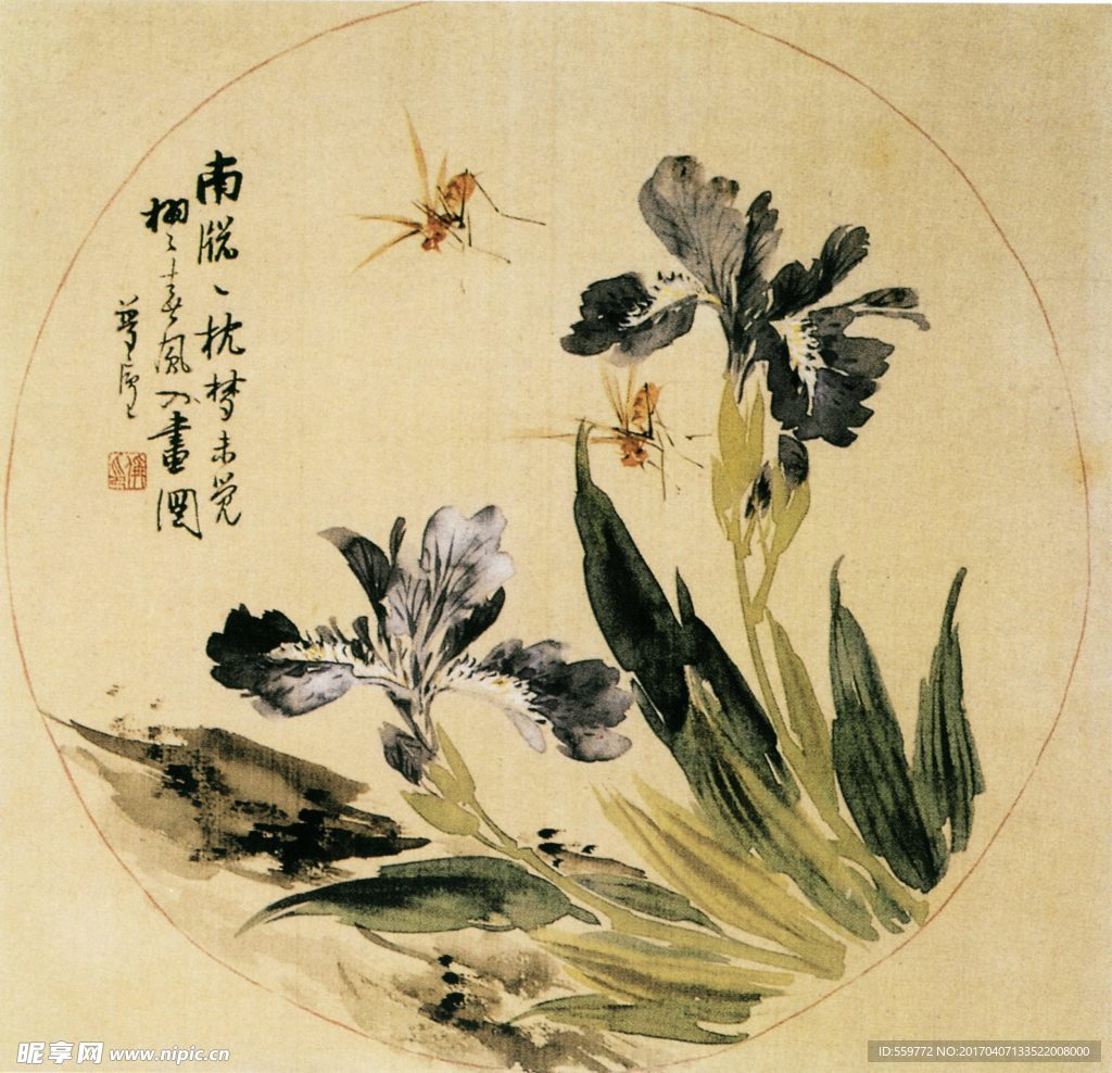 国画 蜜蜂戏花图