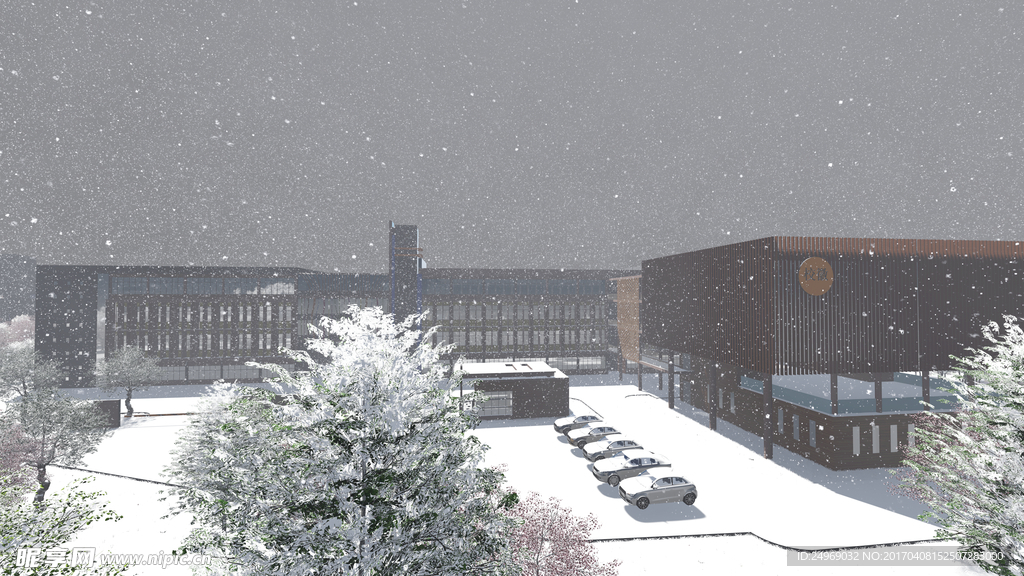 学校雪景效果图