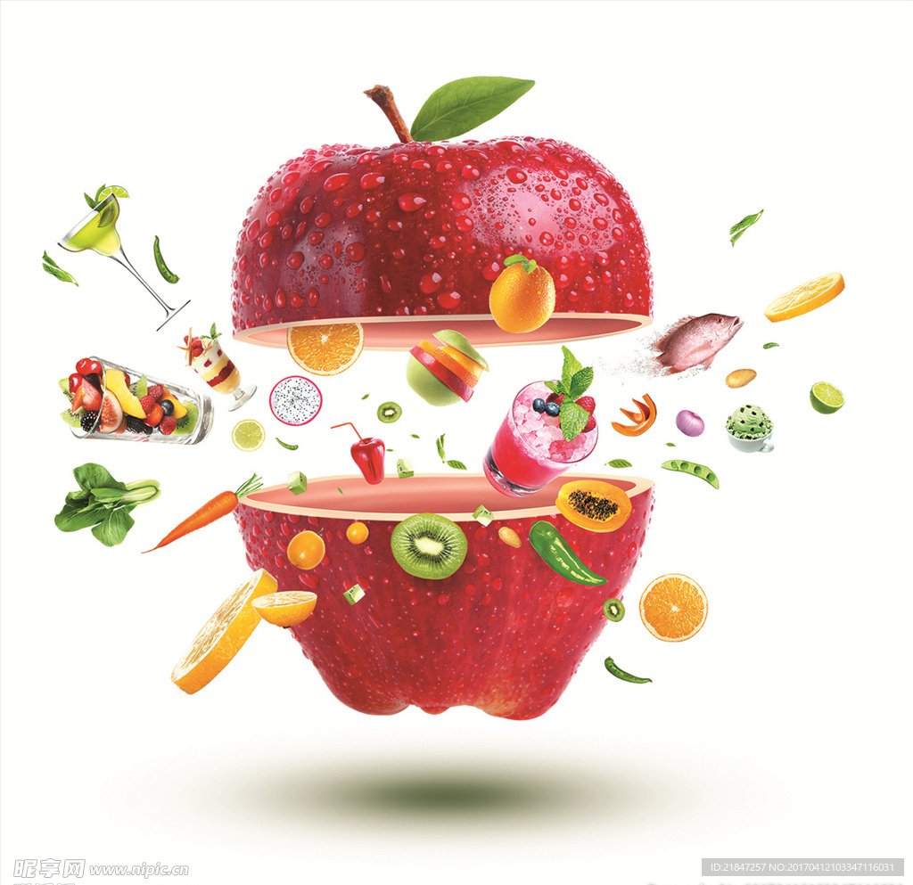 冰箱苹果水果美食素材