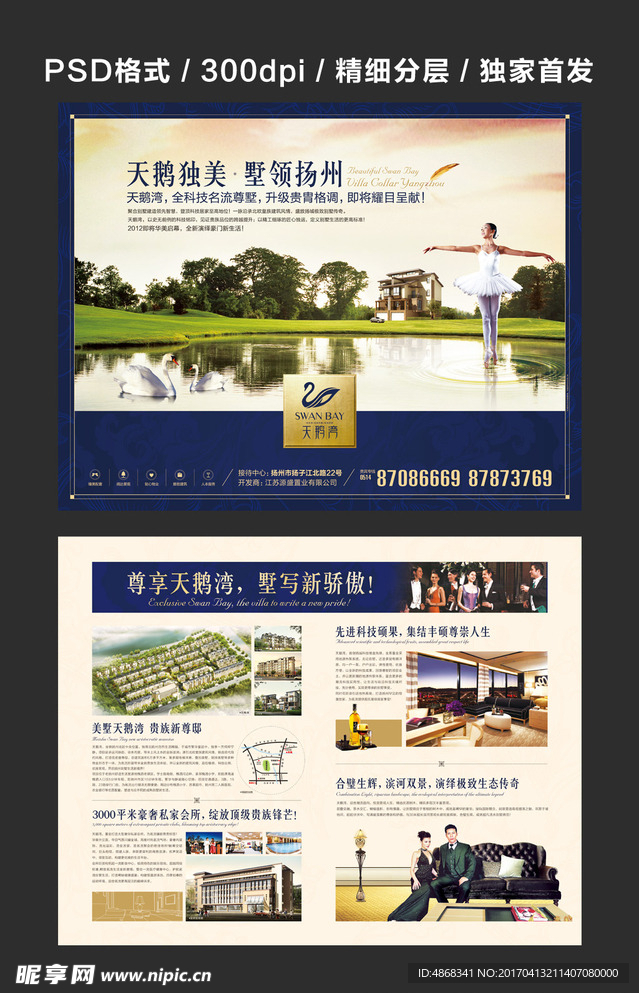 简欧地产水景别墅大海报