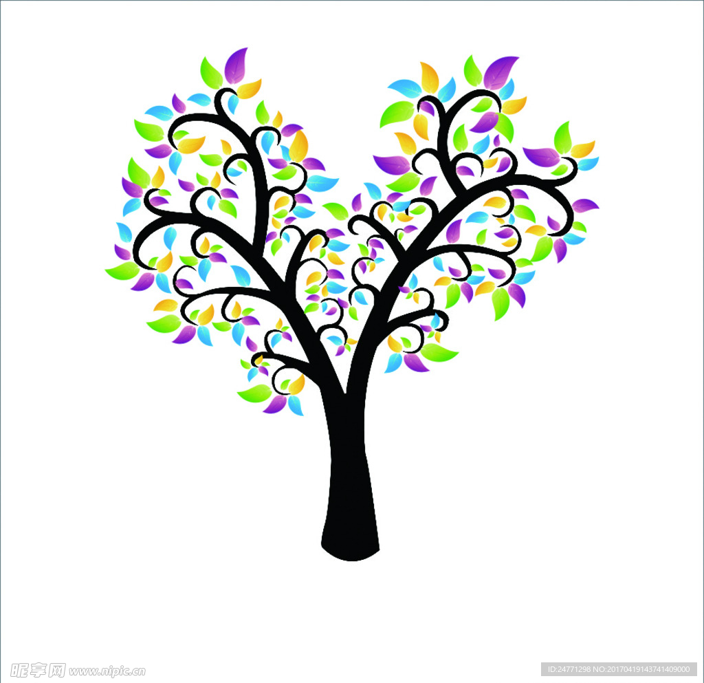 五彩树 大树 卡通树 彩虹