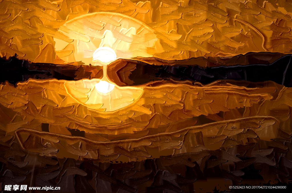 油画风景 水岸落日