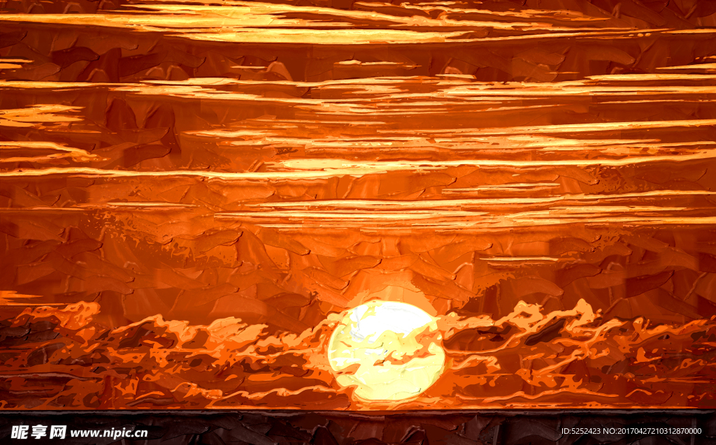 油画风景 晚霞天空