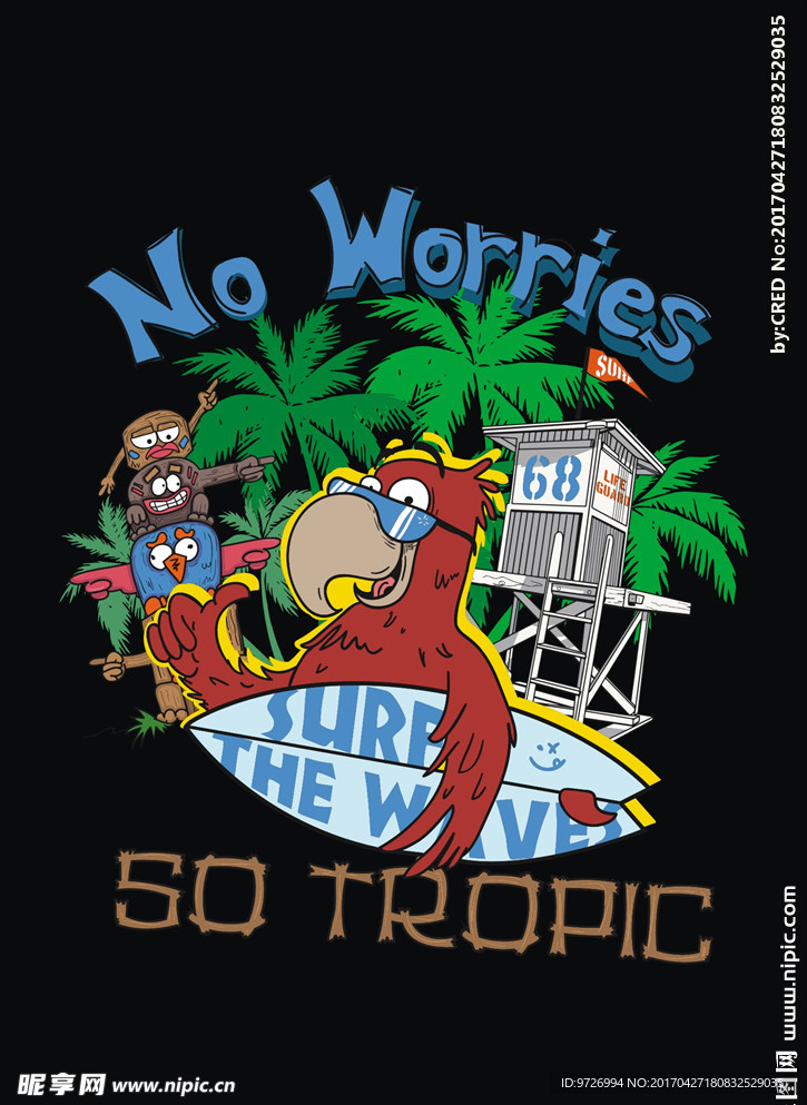 可爱卡通动物素材冲浪元素下载