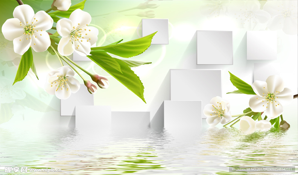 桃花 绿色 背景墙  电视背景