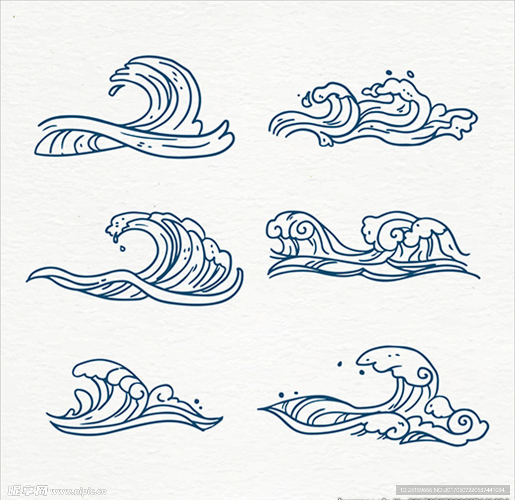 六款手绘风格浪花海浪