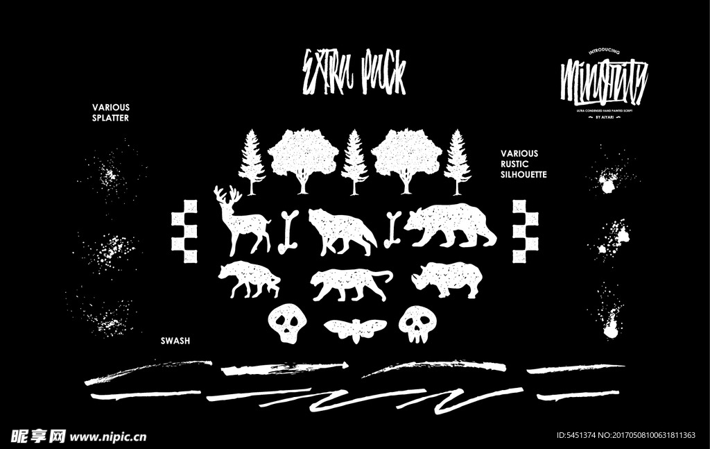 矢量涂鸦磨损动物剪影