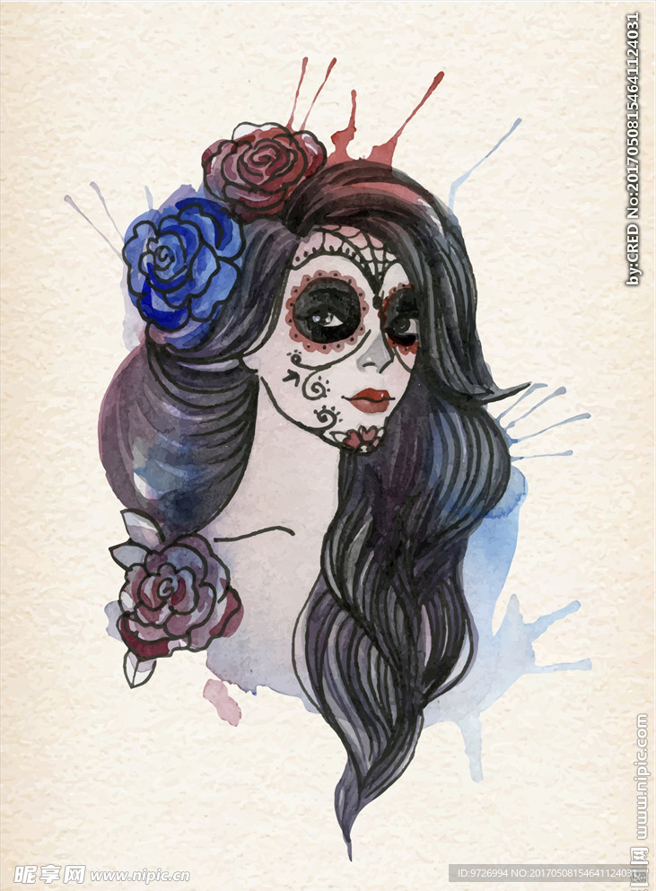 手绘美女头像矢量图