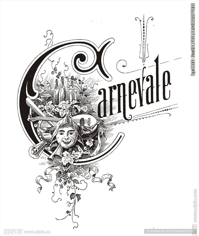 欧式花纹花边酒瓶矢量图下载