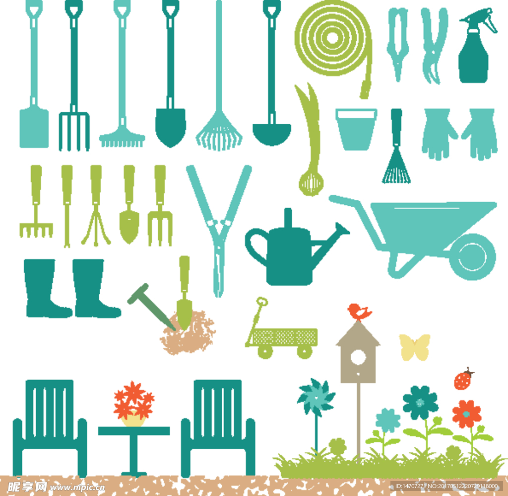 花园园艺工具设计矢量素材