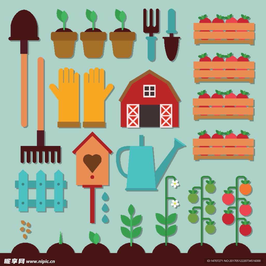 花园园艺工具设计矢量素材