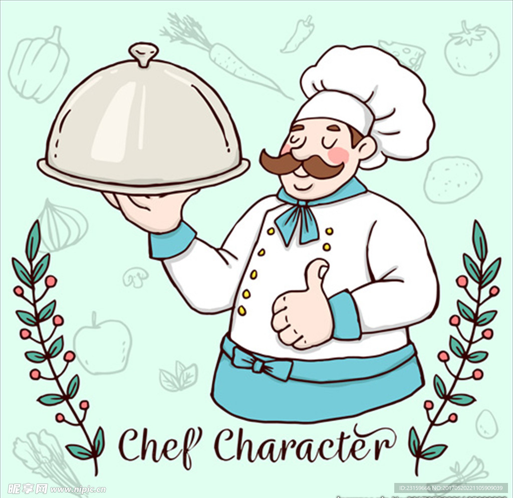 手绘卡通男厨师插图