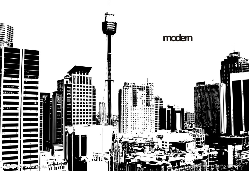 摩登都市速写矢量图下载