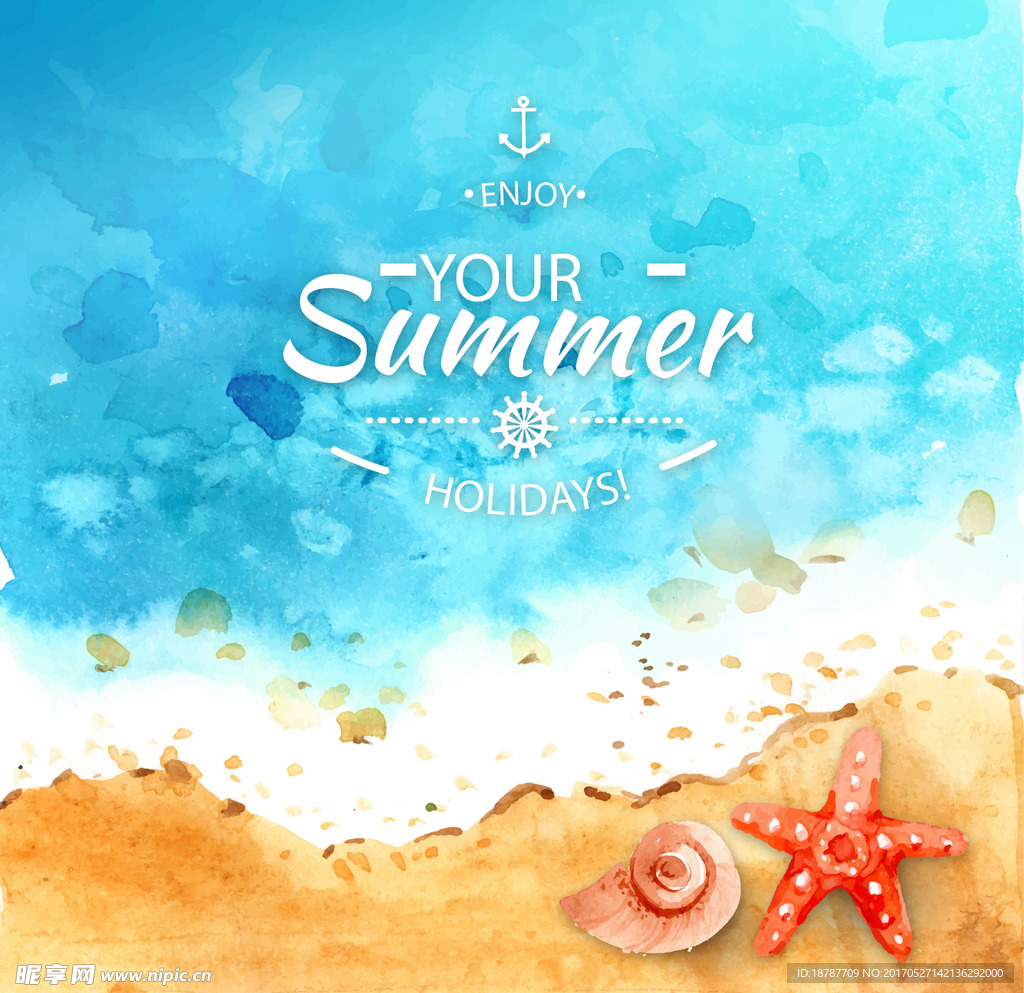 手绘水彩海边背景