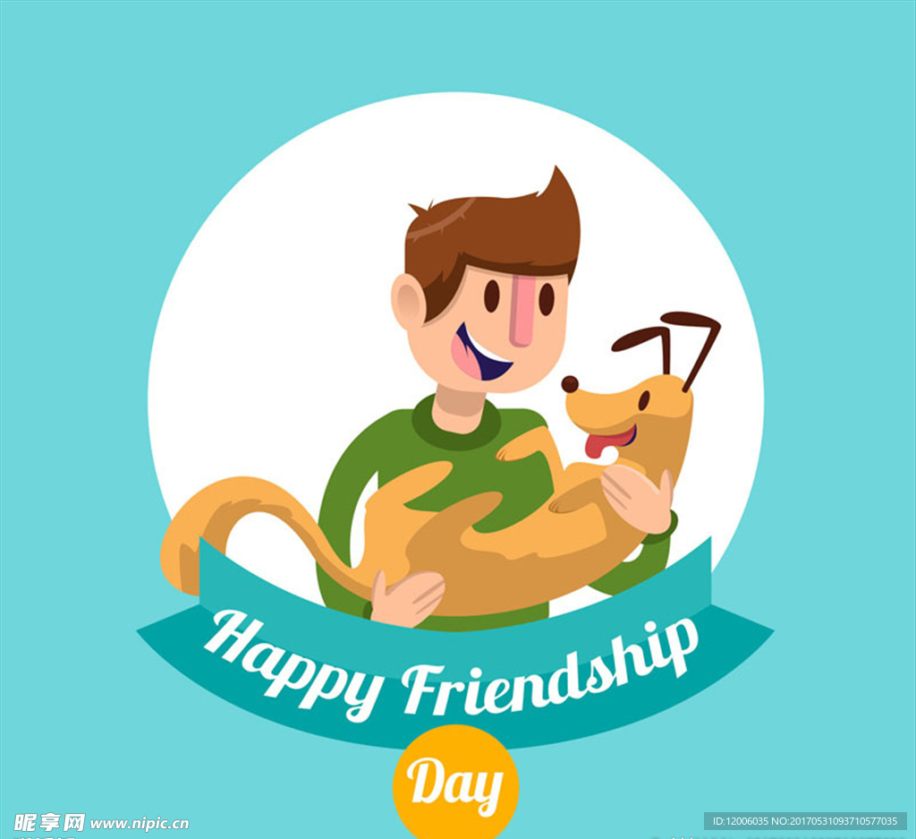 卡通男子和宠物狗矢量素材