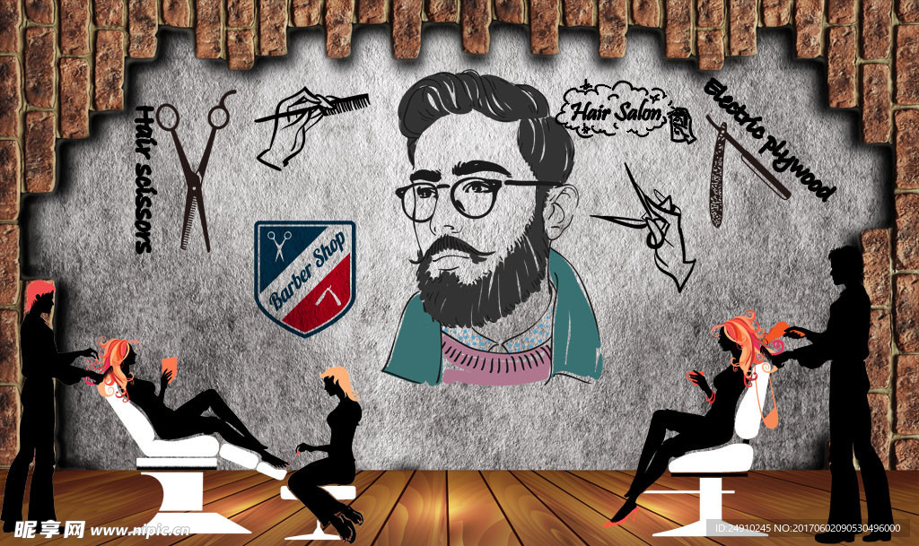 美容美发风剪云背景墙装饰画