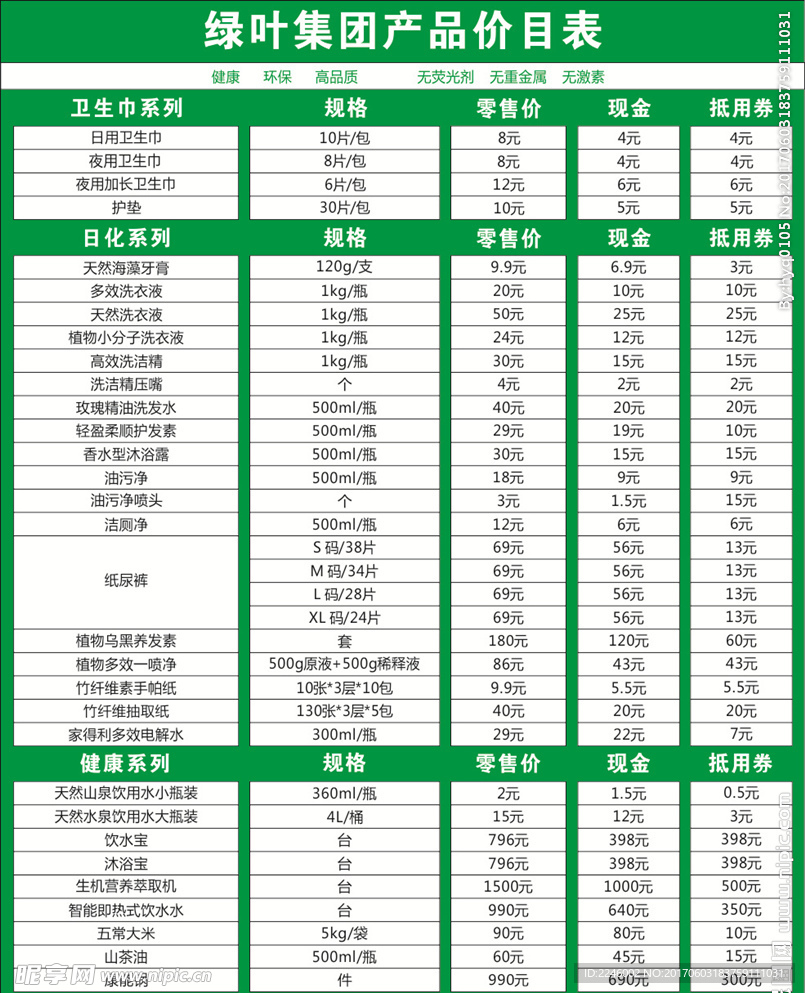 绿叶价格表