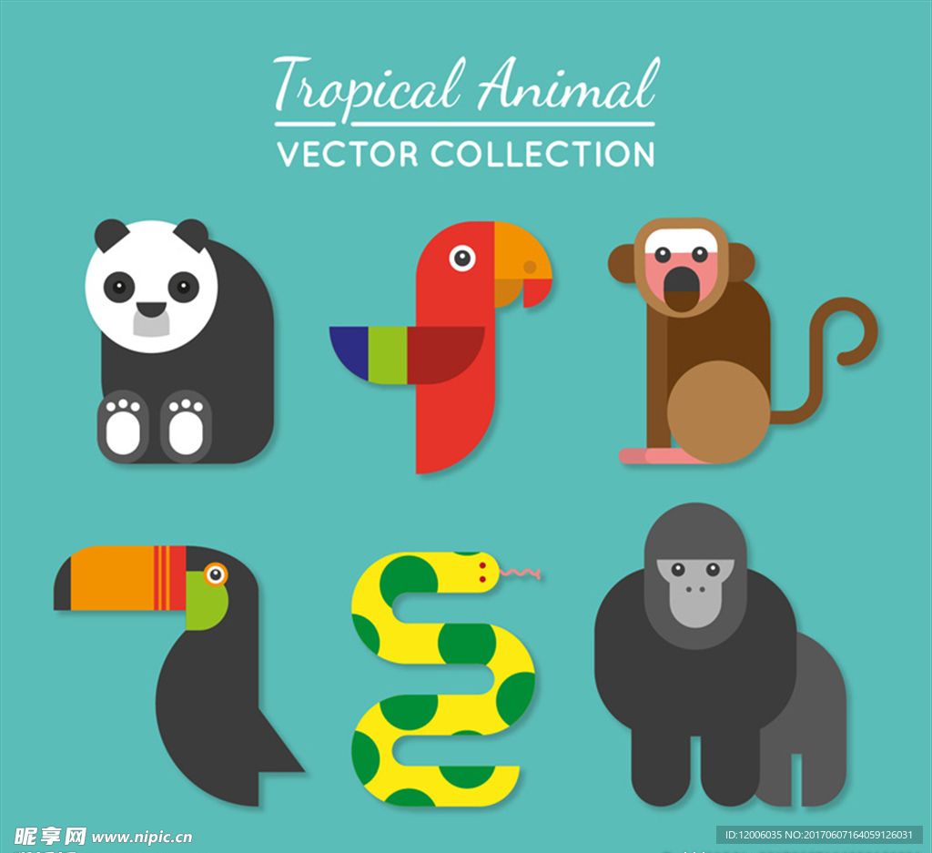 6款卡通热带动物矢量素材
