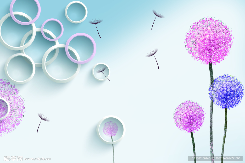 简约蒲公英电视背景墙