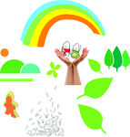 彩虹米手叶子素材