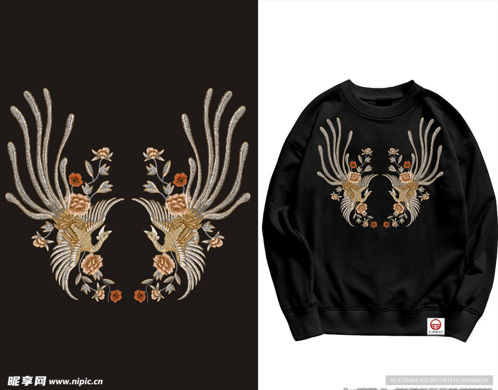 凤凰花朵花卉刺绣图案