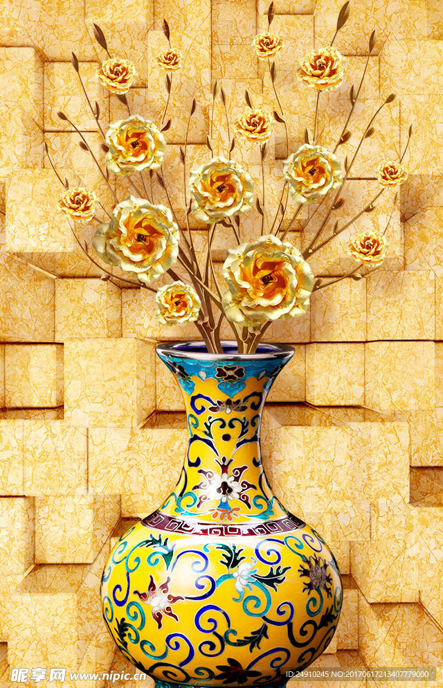 大气高贵立体花瓶玄关背景墙