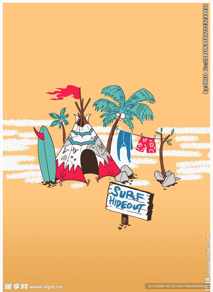 冲浪板帐篷沙滩素材矢量图下载