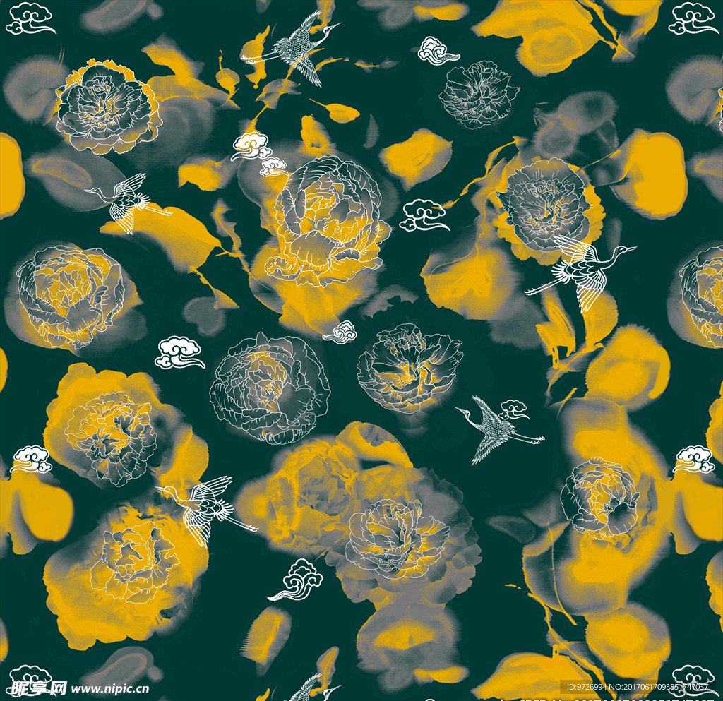 手绘花朵花卉布料印花底纹素材