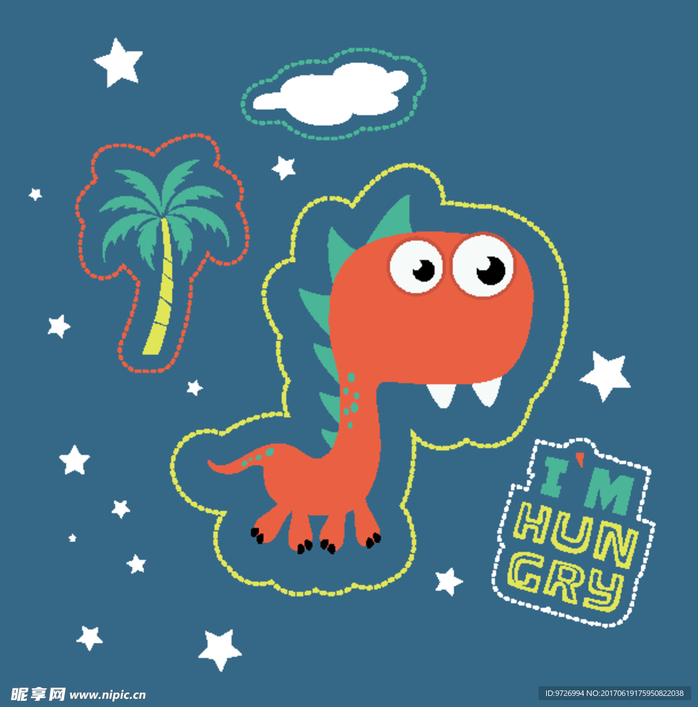 卡通恐龙椰树印花