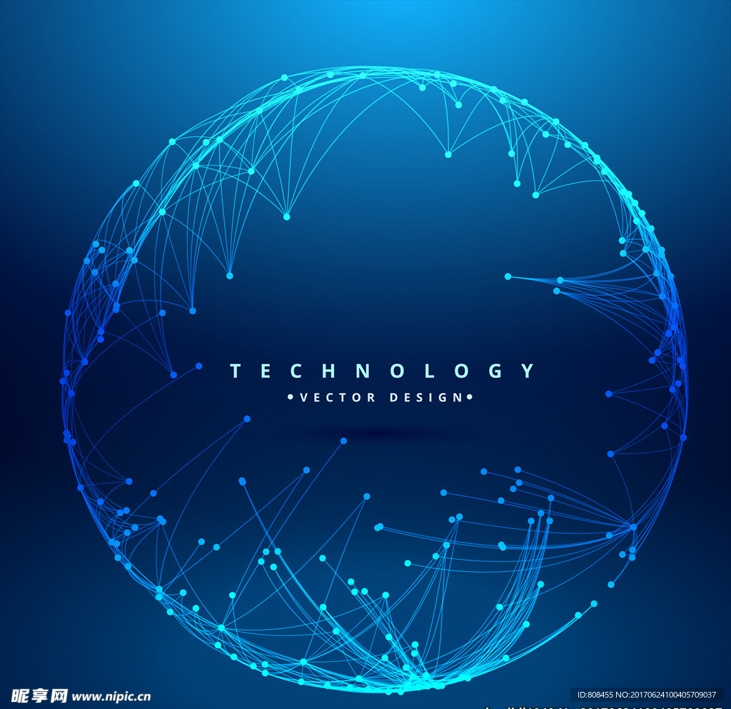 科技元素光点连线深蓝色背景图