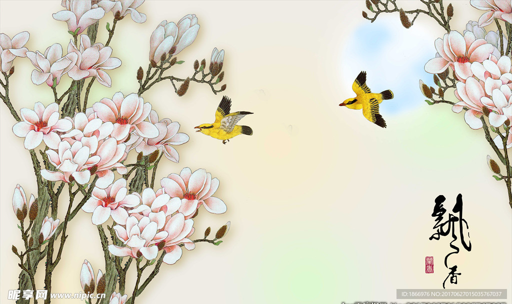 飘香中国画背景墙