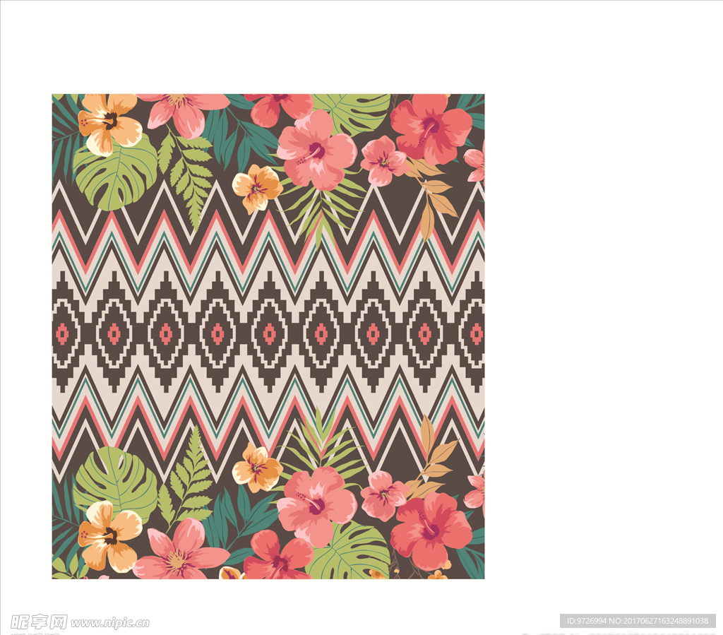 植物花卉民族风四方连续底纹