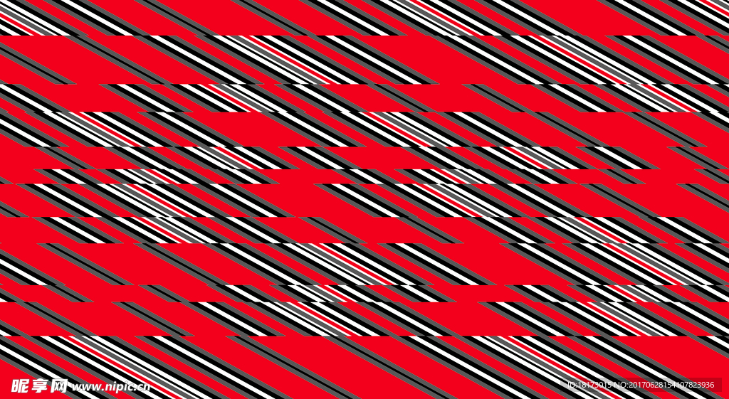 斜条错位-红底