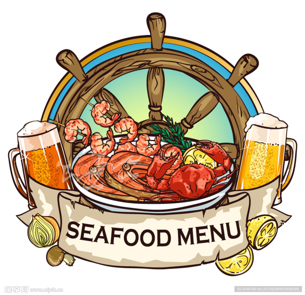 海鲜手绘卡通设计矢量素材