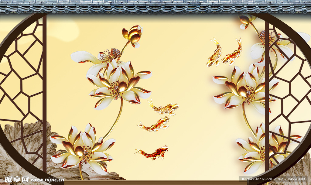 3D彩雕荷花素材