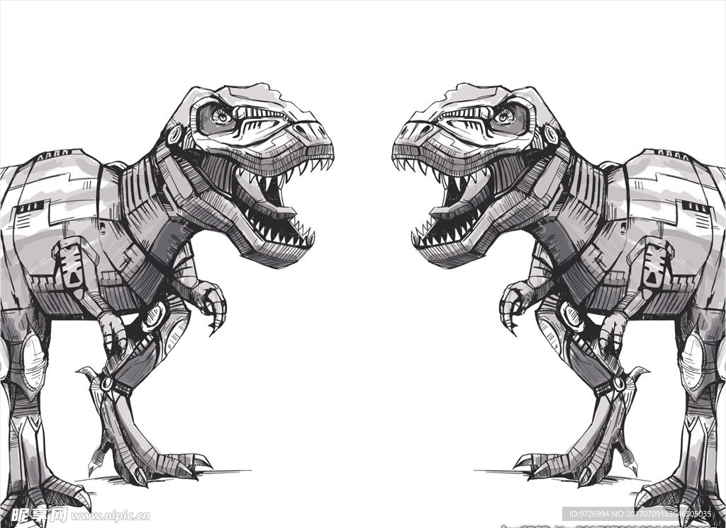 机械铠甲恐龙矢量图下载