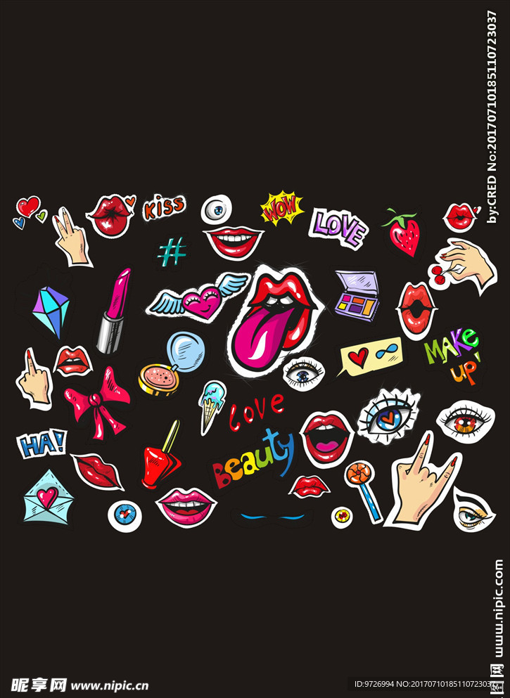 嘴唇舌头口红草莓樱桃图案