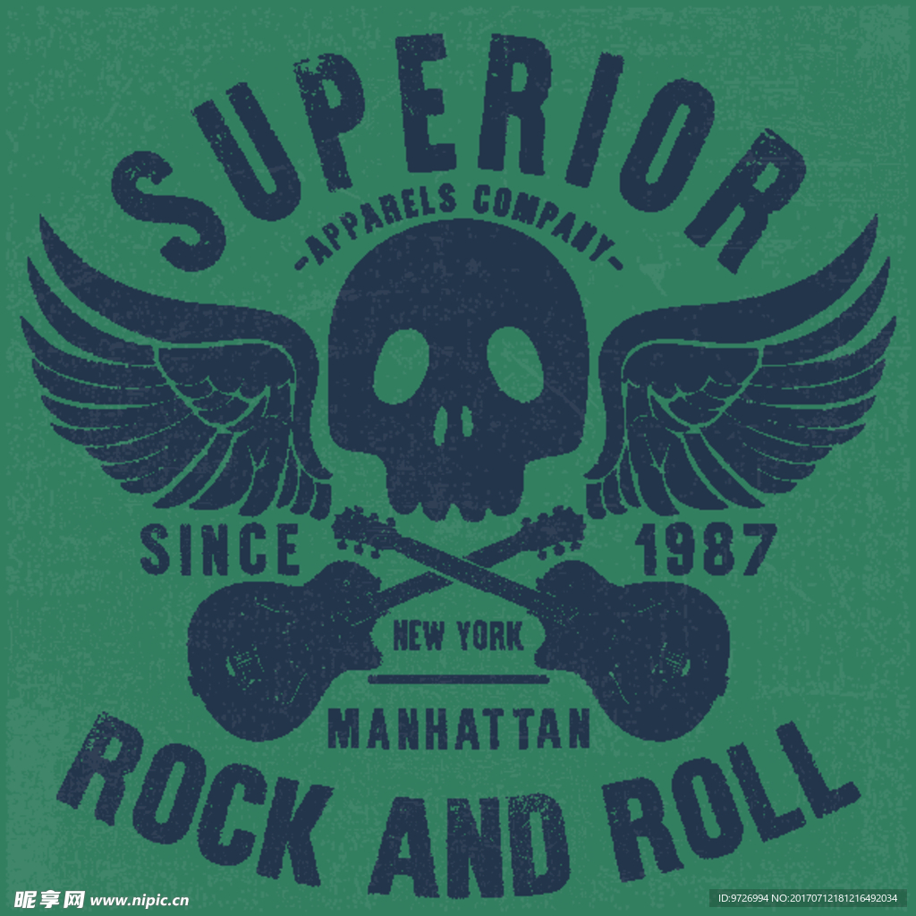 骷髅头翅膀吉他矢量图下载