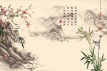 梅花水墨山水画背景墙