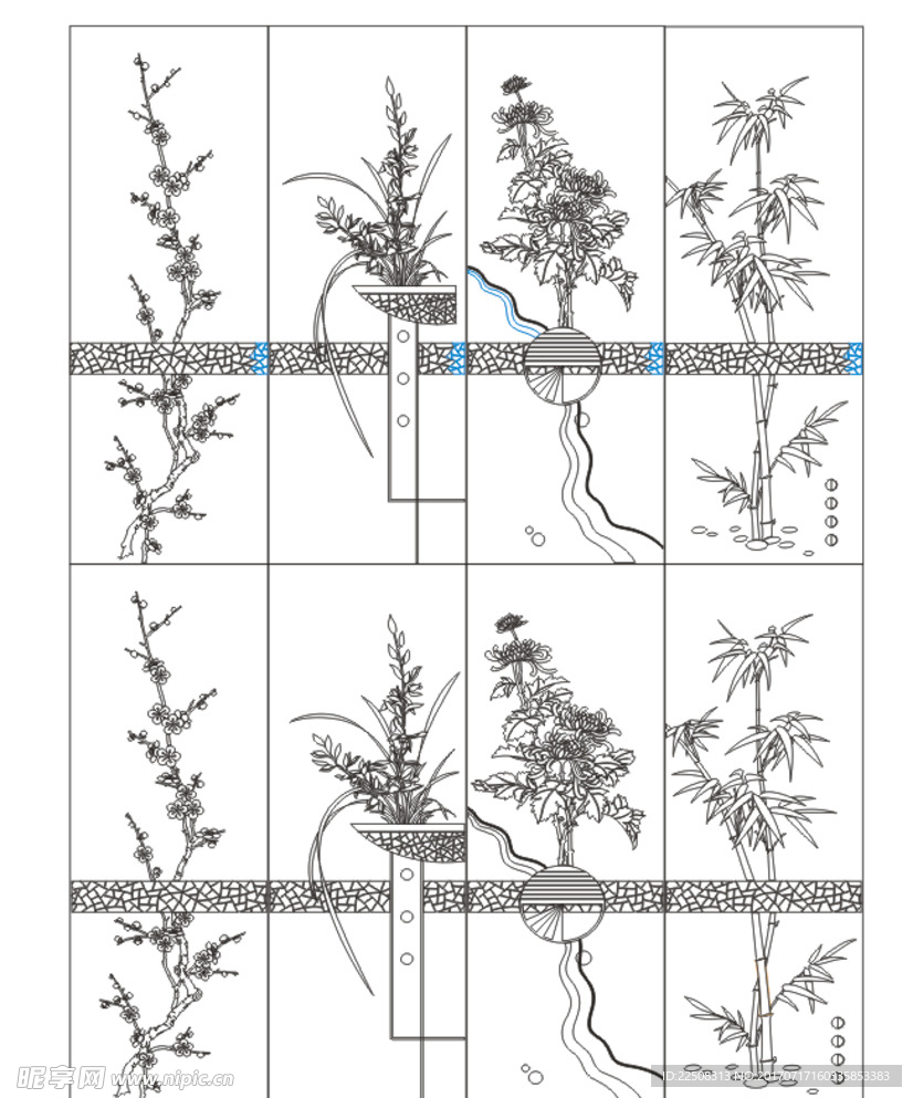 国画-梅兰菊竹单双线