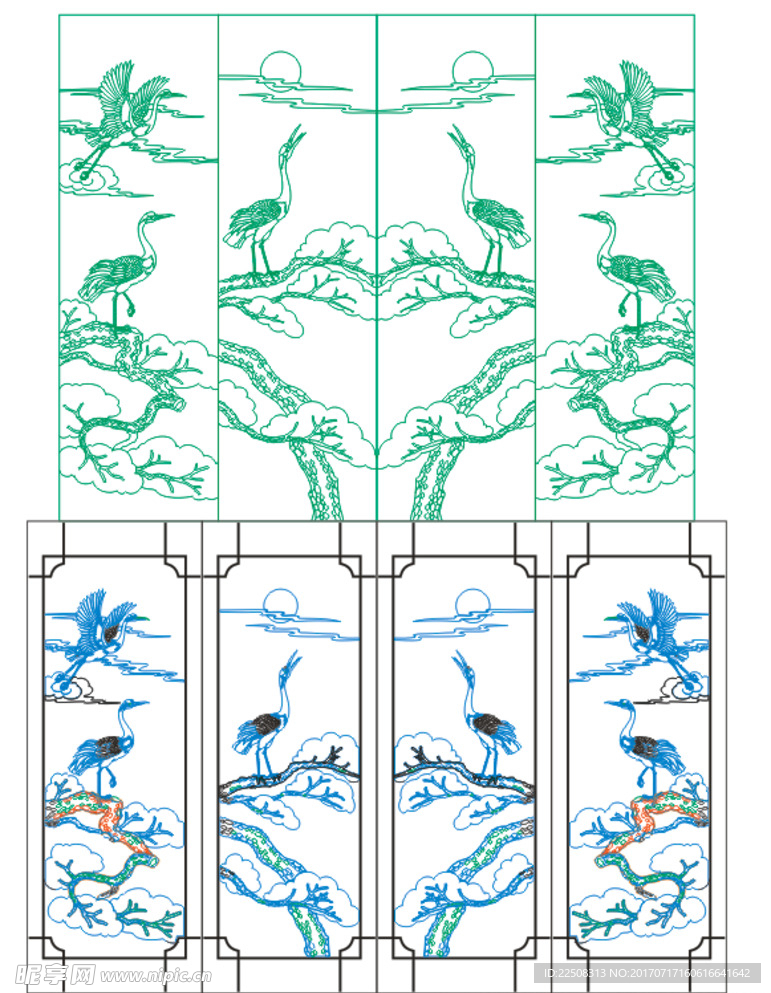 国画-松鹤单双线