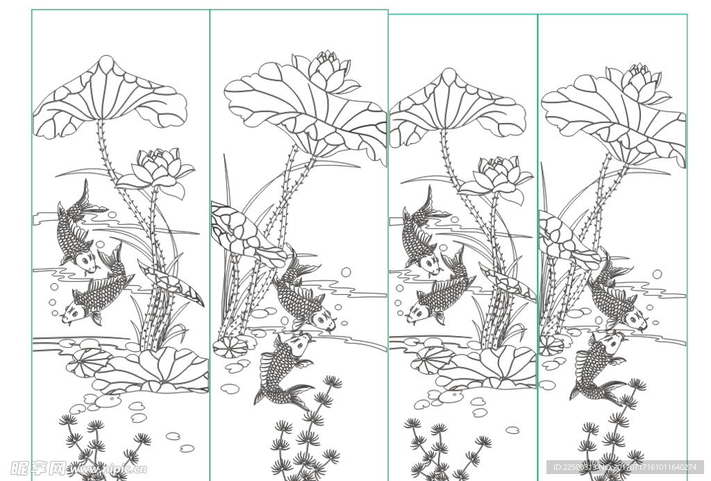 国画-荷花鱼双线