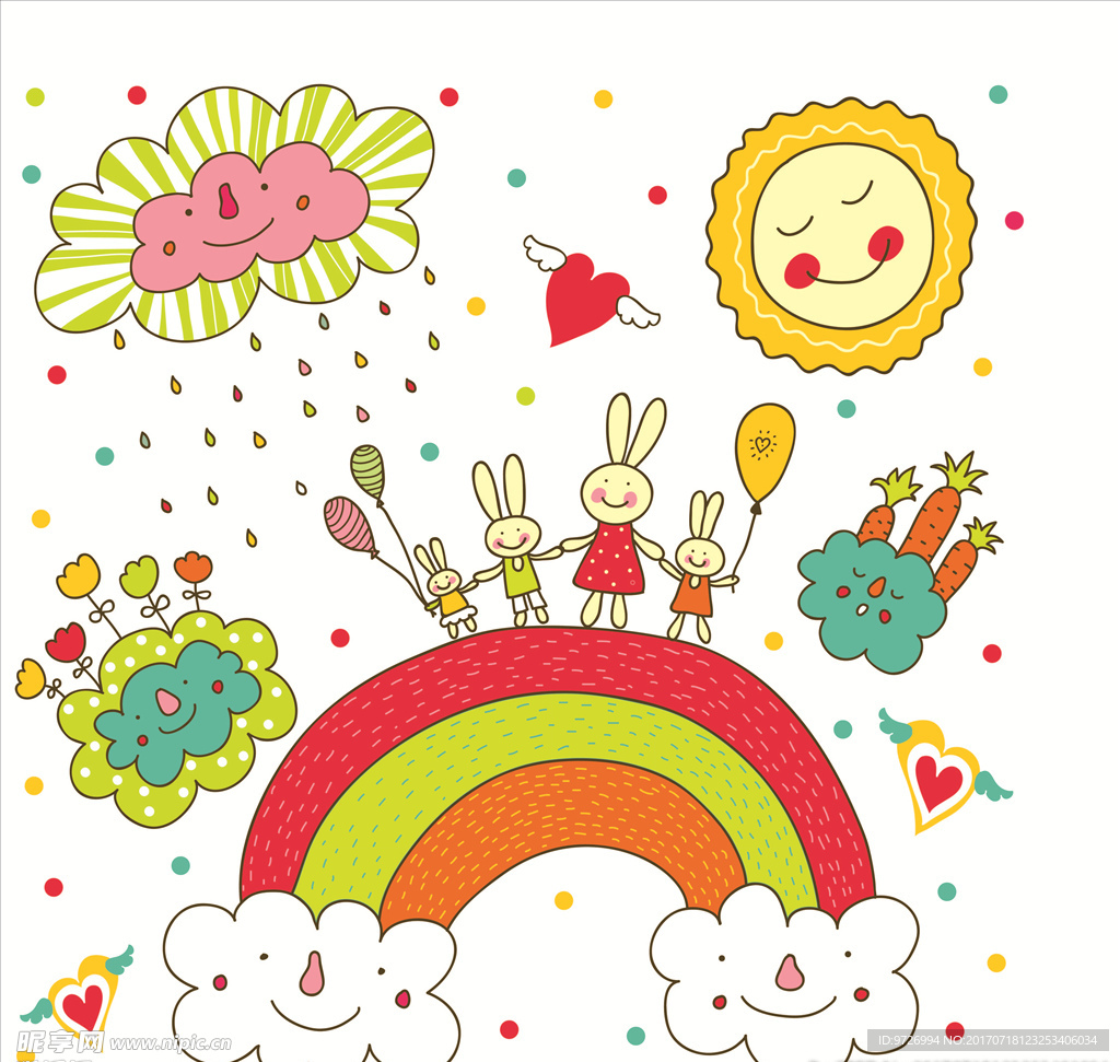 卡通兔子一家人矢量图下载