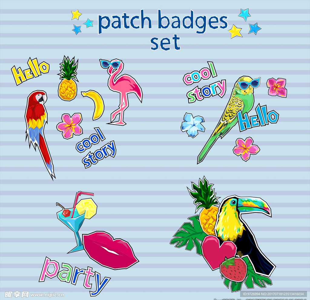 热带植物鸟类矢量图下载